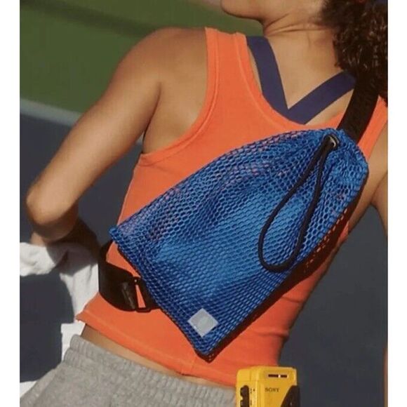 Free People FP Movement Mini Mesh Sling Bag Lupis Blue Double Bag Design NEW! - Picture 12 of 12